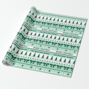 Weihnachten Ugly Sweater Familie Name Minze Green Geschenkpapier