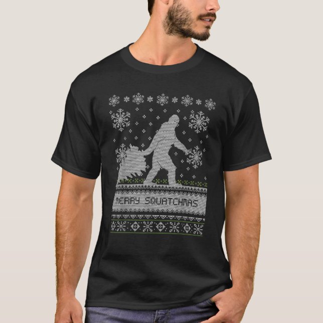 Weihnachten Ugly Sweater Merry Squatchmas Big Foot T-Shirt (Vorderseite)