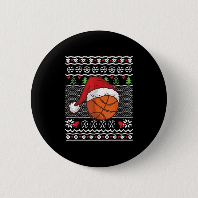 Weihnachten Ugly Sweater Style Basketball Xmas fro Button (Vorderseite)