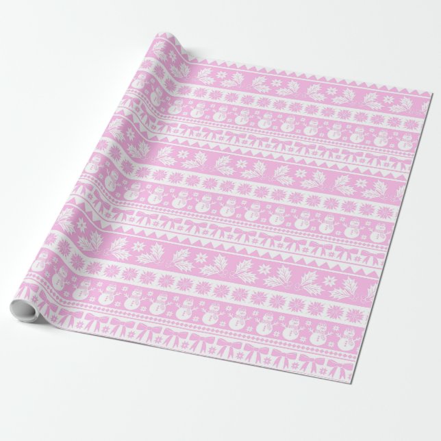 Weihnachten Ugor Sweater Strick Muster Pink & Whit Geschenkpapier (Ungerollt)