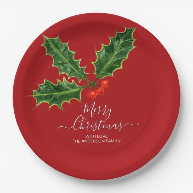 Weihnachten und Beeren Pappteller (Vorderseite)