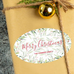 Weihnachten und Berries Ovaler Aufkleber