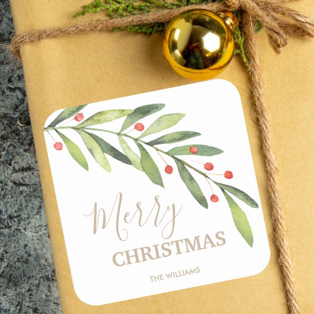 Weihnachten und Berries Quadratischer Aufkleber (Von Creator hochgeladen)