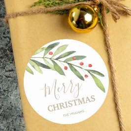 Weihnachten und Berries Runder Aufkleber