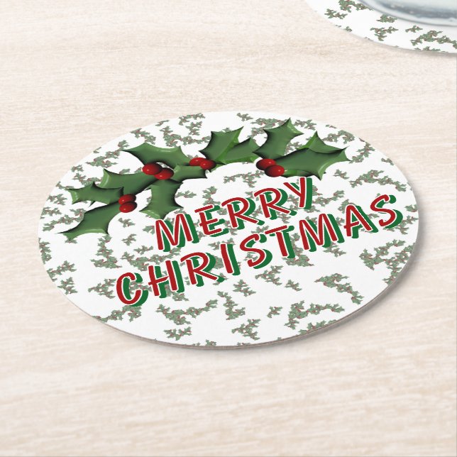 Weihnachten und Berries Runder Pappuntersetzer (Angewinkelt)