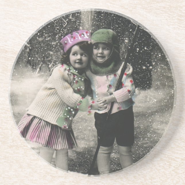 Weihnachten und die besten Freunde des Skis Sandstein Untersetzer (Vorne)