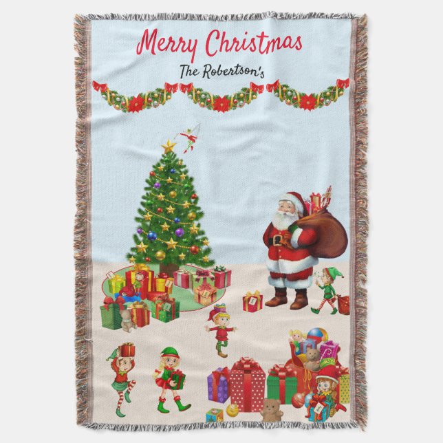 Weihnachten und Elfen mit Presents Names Geschenk Decke (Vorderseite Vertikal)