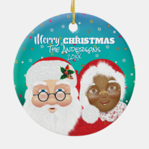 Weihnachten und Frau Claus Biracial Keramik Ornament