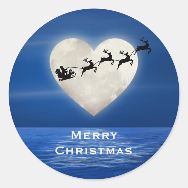 Weihnachten und Herz Vollmond über Weihnachten im  Runder Aufkleber (Vorderseite)