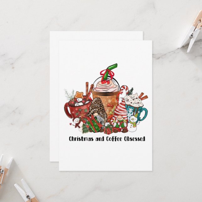 Weihnachten und Kaffee besessen Einladung (Vorderseite/Rückseite Beispiel)