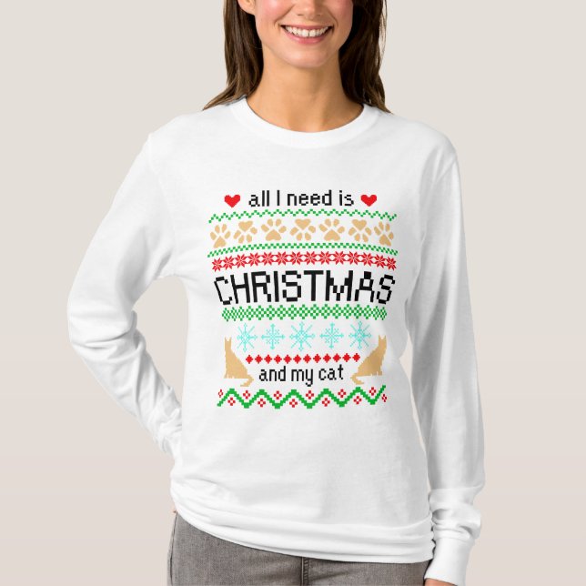 Weihnachten und meine Katze Ugly Sweater T-Shirt (Vorderseite)