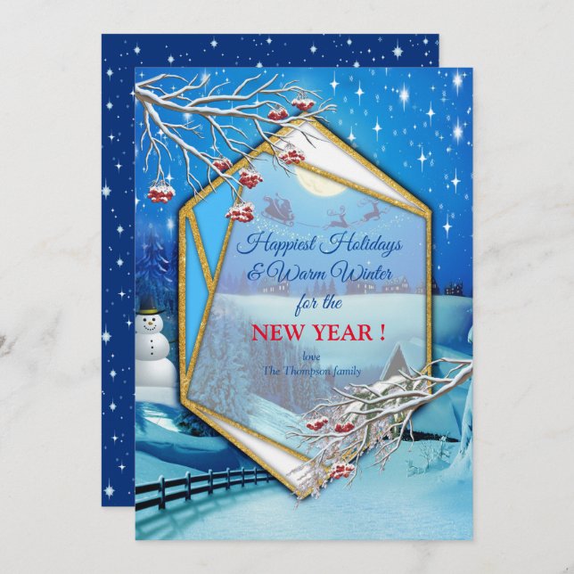 Weihnachten und Neues Jahr 2024 Einladung (Vorne/Hinten)