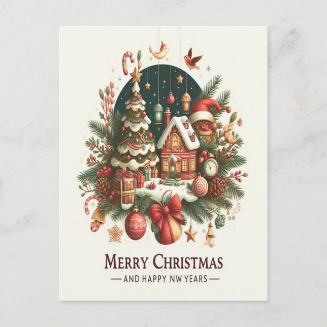 Weihnachten und Neujahr. Postkarte (Vorderseite)