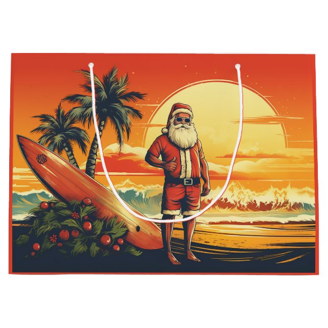 Weihnachten und Surfbrett Retro Surfing Strand Wei Große Geschenktüte (Vorderseite)