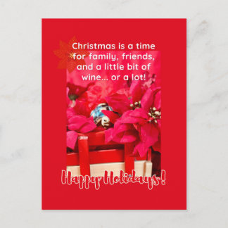 Weihnachten und viel Wein Turtle und Poinsettias Postkarte