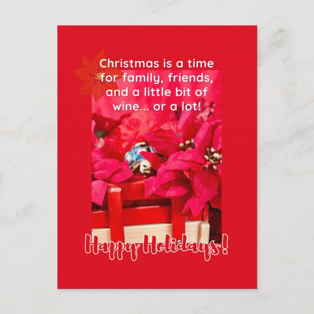Weihnachten und viel Wein Turtle und Poinsettias Postkarte (Vorderseite)