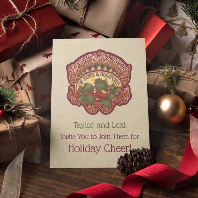 Weihnachten und Weihnachten Segnungen gefoltert Ei Einladung (Christmas and Yule Blessings Folded Invitation)