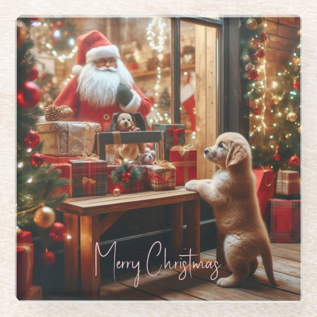 Weihnachten und Wünsche Glasuntersetzer (Vorderseite)