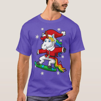 Weihnachten Unicorn Santa Snowboarden T-Shirt