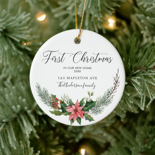 Weihnachten unsere neue Zuhause mit Namen Keramik Ornament (Baum)