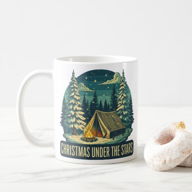 Weihnachten unter dem Sternen Camping Szene Kaffeetasse (Mit Donut)