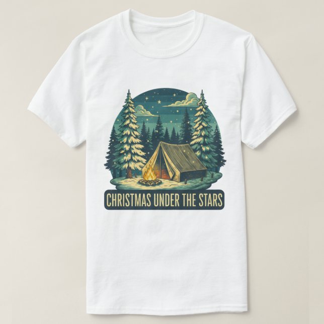Weihnachten unter dem Sternen Camping Szene T-Shirt (Design vorne)