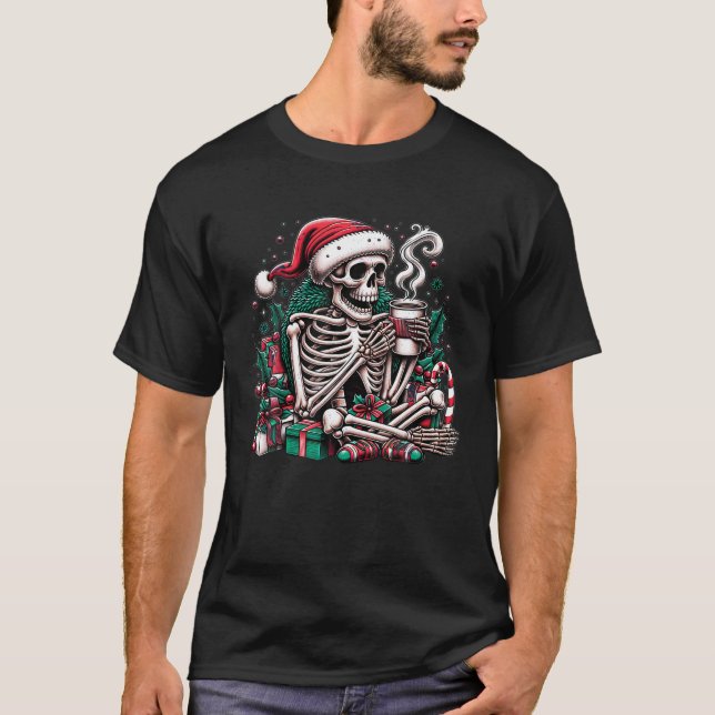 Weihnachten Urlaub Funny Frohe Weihnachten Skelett T-Shirt (Vorderseite)