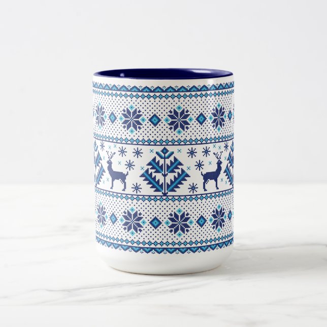 Weihnachten - Urlaub Hirsch Süße Muster Zweifarbige Tasse (Mittel)