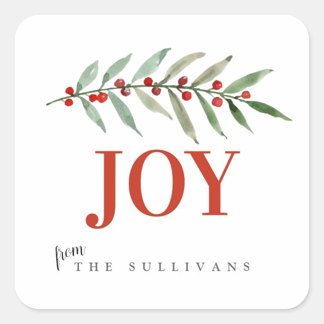 Weihnachten Urlaub JOY Winter Berry Quadratischer Aufkleber (Vorderseite)