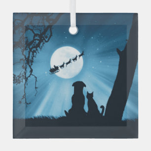 Weihnachten Urlaub Niedlich Hund und Katze Santa Ornament Aus Glas