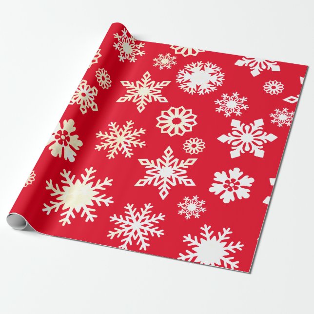 Weihnachten Urlaub Snowflakes Pattern Rot Geschenkpapier (Ungerollt)