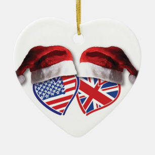 Weihnachten USA und BRITISCHE Flaggen-Herzen mit Keramik Ornament