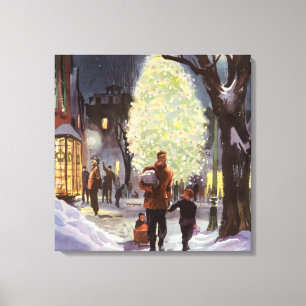 Weihnachten, Vater Shopping mit Kindern Leinwanddruck