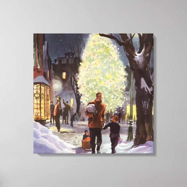Weihnachten, Vater Shopping mit Kindern Leinwanddruck (Vorderseite)