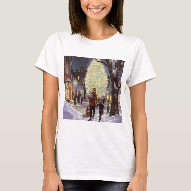 Weihnachten, Vater Shopping mit Kindern T-Shirt (Vorderseite)