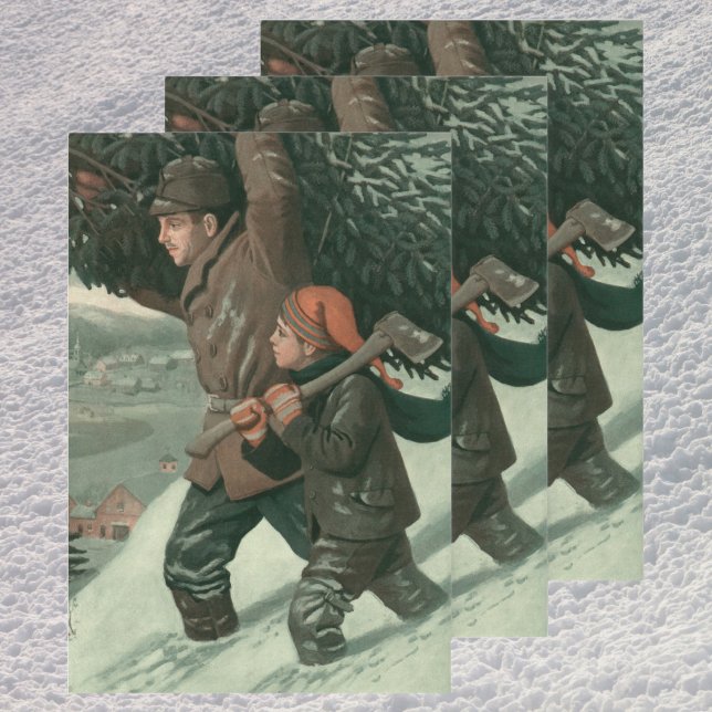 Weihnachten, Vater und Sohn schneiden Bäume ab Geschenkpapier Set (Von Creator hochgeladen)