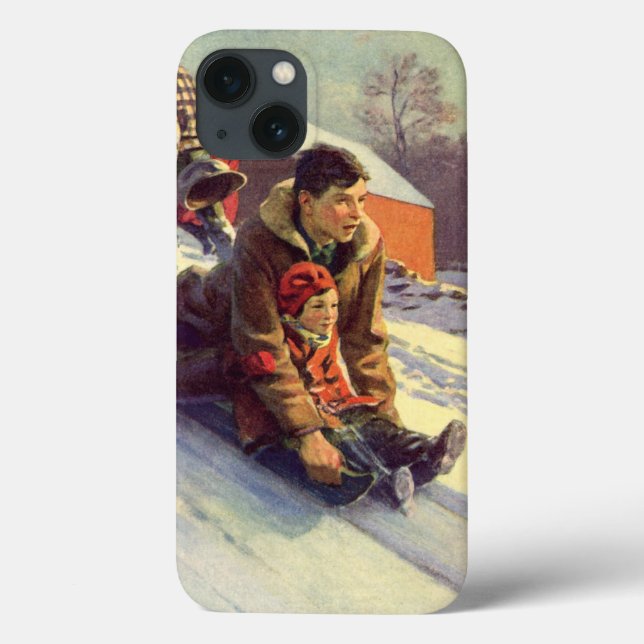 Weihnachten, Vater und Tochter Rodelbahn Case-Mate iPhone Hülle (Rückseite)