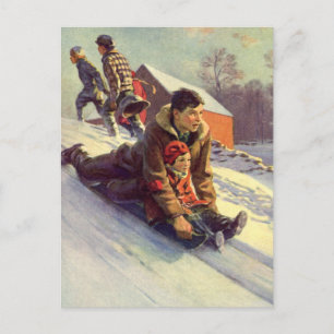 Weihnachten, Vater und Tochter Rodelbahn Feiertagspostkarte