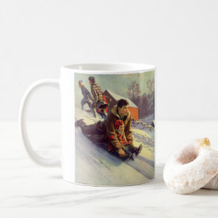 Weihnachten, Vater und Tochter Rodelbahn Kaffeetasse