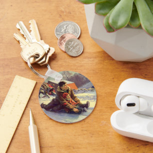 Weihnachten, Vater und Tochter Rodelbahn Schlüsselanhänger