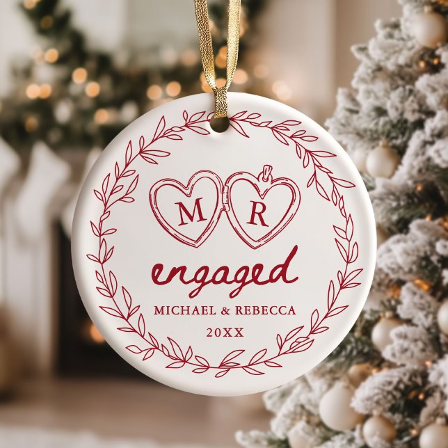 Weihnachten verlobt mit roter Handzeichnung Keramik Ornament (Von Creator hochgeladen)