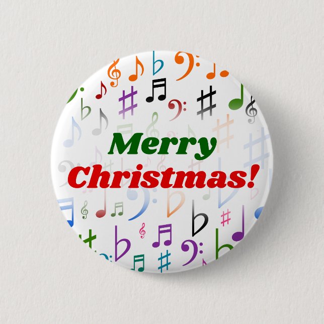 Weihnachten; Viel bunter Musiknoten und Symbole Button (Vorderseite)