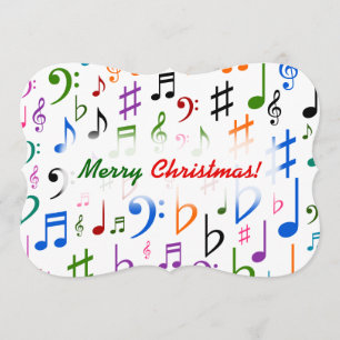 Weihnachten; viele farbenfrohe Musiknoten und Symb Einladung
