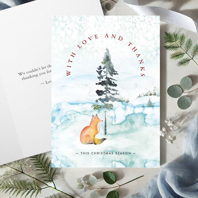 Weihnachten Vielen Dank Cards Watercolor Fox (Christmas thank you cards watercolor fox and pine tree in arch design Victoria Grigaliunas )