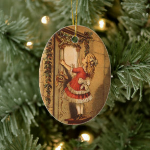 Weihnachten Viktorianisch Girl Hängend eine Garage Keramikornament