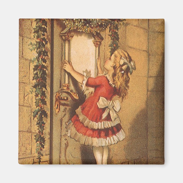 Weihnachten Viktorianisch Girl Hängend eine Garage Magnet (Vorne)