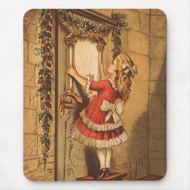 Weihnachten Viktorianisch Girl Hängend eine Garage Mousepad (Vorne)