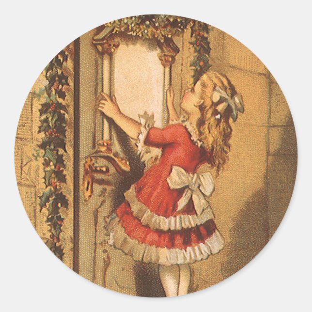 Weihnachten Viktorianisch Girl Hängend eine Garage Runder Aufkleber (Vorderseite)