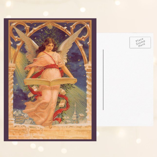 Weihnachten, Viktorianische Angel-LesebBibel Feiertagspostkarte (Von Creator hochgeladen)