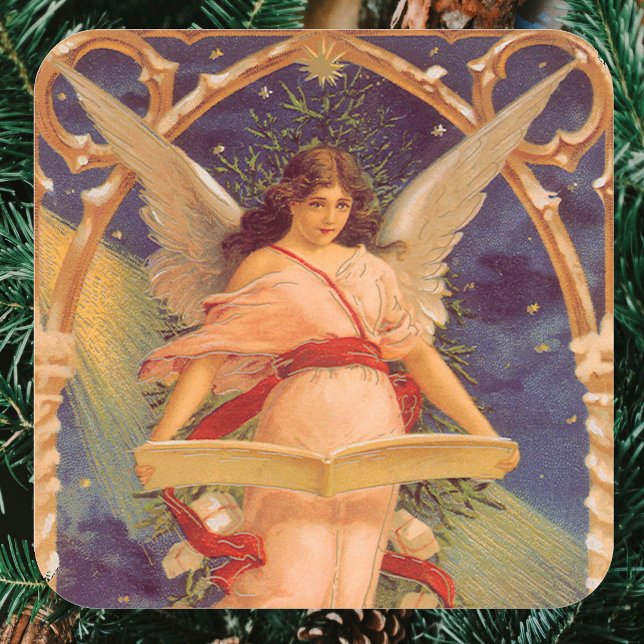 Weihnachten, Viktorianische Angel-LesebBibel Quadratischer Aufkleber (Von Creator hochgeladen)